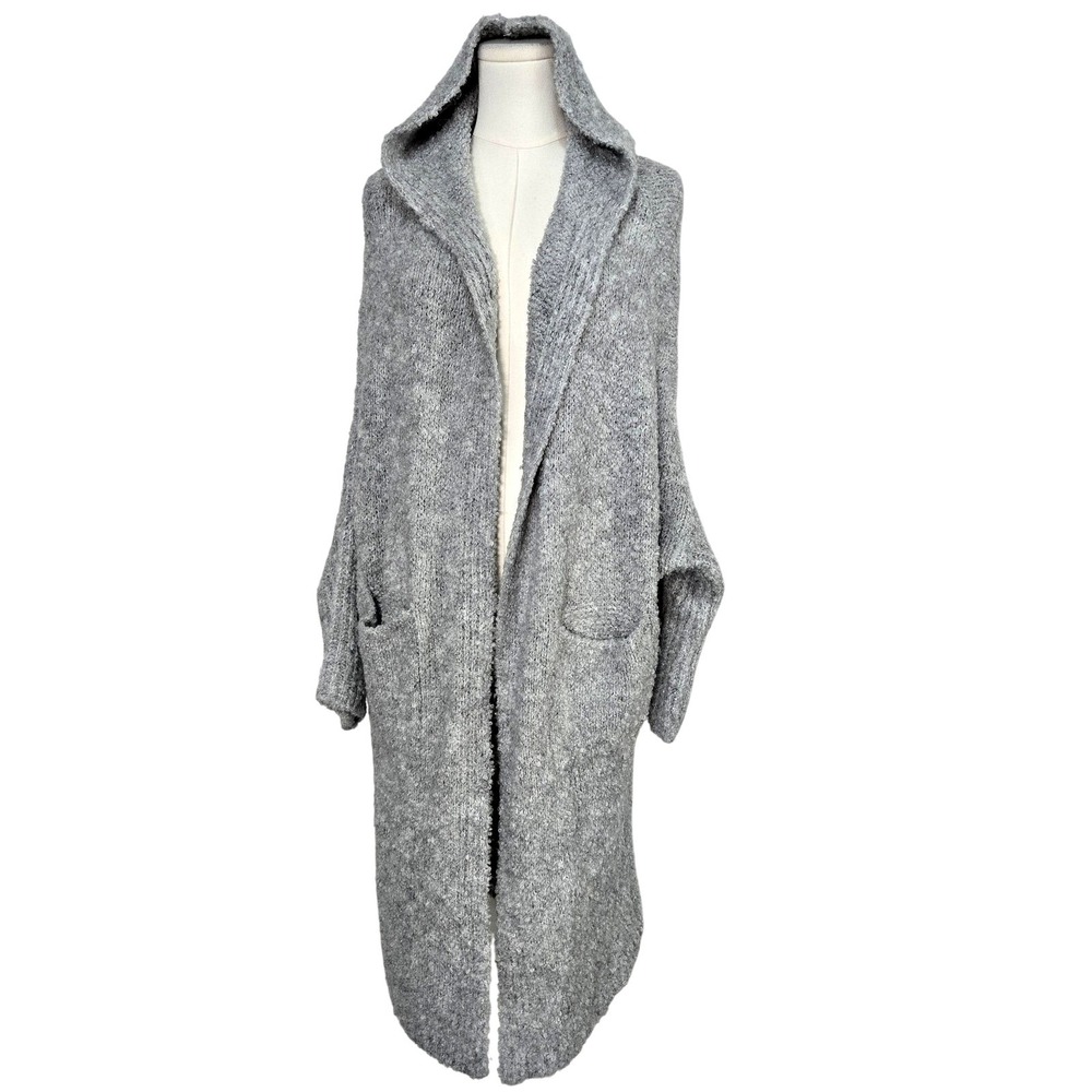 MILIO-MILANO Sweater Cardigan Womens M/L Gray Boucle Hooded‎ Pockets Oversized